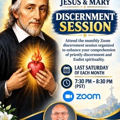 Anúncio de um encontro mensal de discernimento Jesus e Maria pelo Zoom